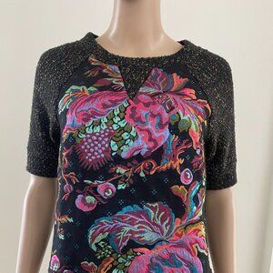 James Coviello Anthropologie Size XXS Top Blouse Black Pink Floral.